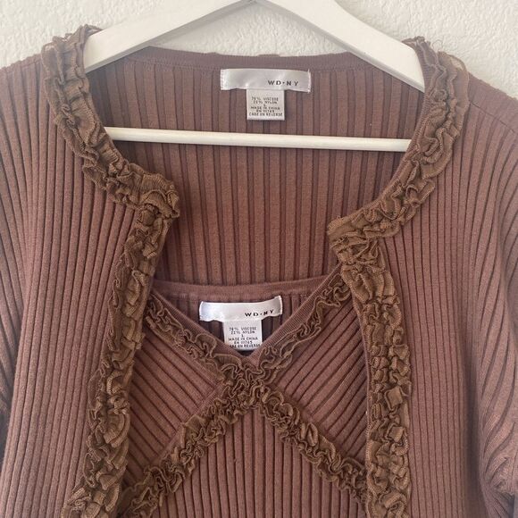 Vintage Y2k wd ny Brown Ribbed Long Sleeve Cardigan and Tank Top Set - Picture 3 of 6